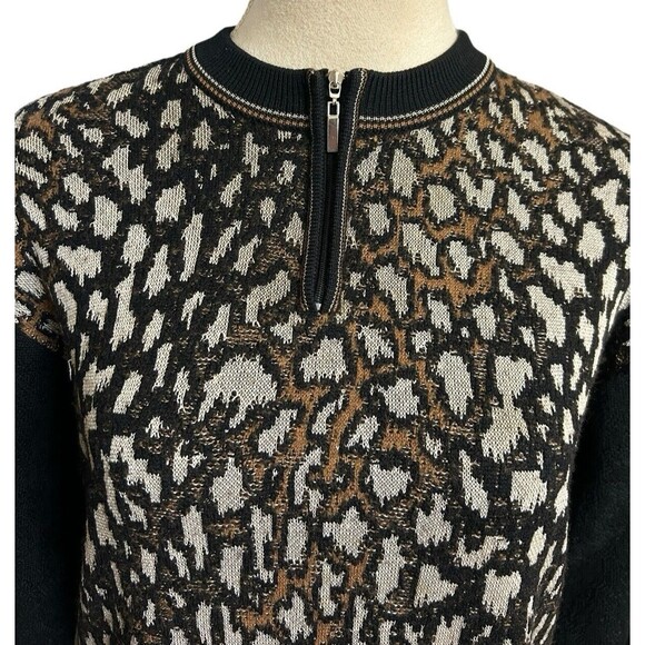 Vintage R Martegani Womens Wool Blend Animal Print Brown Black Sweater Italy M ? - Picture 3 of 11